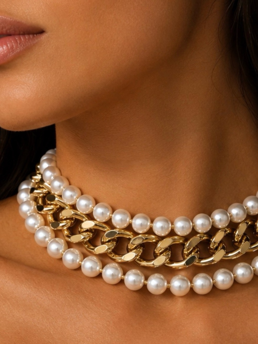 Anthropology necklace Gold & Pearl Layered Choker set